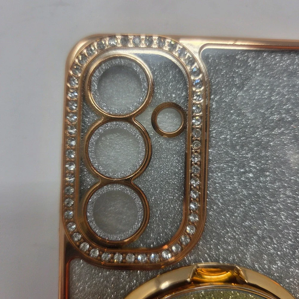 Kathy Tech Phone Case Samsung A16 5G Gold Glitter Rhinestone Ring Stand Glam